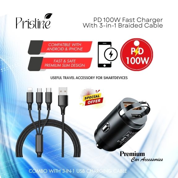 PD 100W Charger with 3-in-1 Braided USB Cable